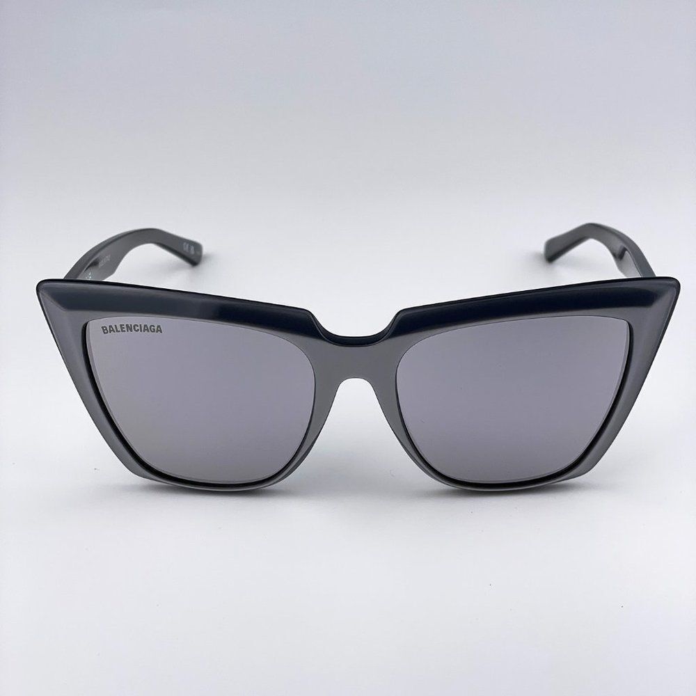  Balenciaga BB0046S 006 Sunglasses Silver Gray Shiny Mirrored Cat Eye Women - Picture 4 of 10